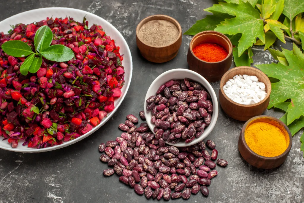 Kidney beans cooked and uncooked